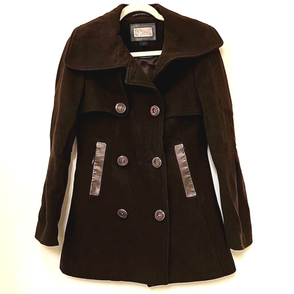 Mackage Expresso  Coat Wool Cashmere  Peacoat Dark Brown Size Small Mob Wife - Picture 1 of 16